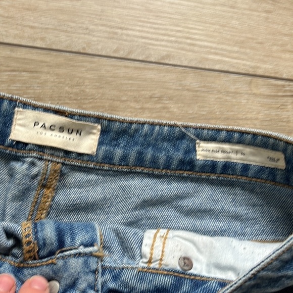 PacSun High Rise Distressed Blue Denim Jean Shorts - Picture 4 of 10